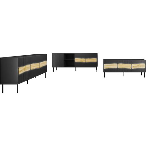 Conjunto de salón Monevare 105, Negro + Roble wotan