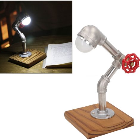 Lampe en acier inoxydable avec tuyau d'eau, lampe de table rétro style loft, lampe de lecture LED, lampe de chevet personnalisée, cadeau, lumière blanche froide, norme britannique 110-220 V (1/5)