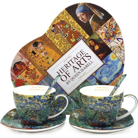 Tazas de porcelana con platillos, 2 unidades. Lirios de Van Gogh, 250 ml, como regalo. (1/5)