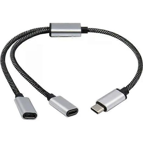 USB-C-Stecker auf zwei USB-C-Buchsen-Splitterkabel-Konverter, Mehrfach-Hubs, USB-C-Anschluss-Hub-Ladegerät, Stromverteiler-Adapter-JXLGV (1/4)