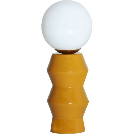 Lampe de table design moderne fer moutarde verre blanc et acier doré - Moutarde et blanc avec accents dorés (1/4)