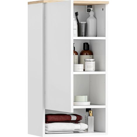 Armoire murale salle de bain blanc bois étagères réglables compartiment ouvert 60x50x15 cm