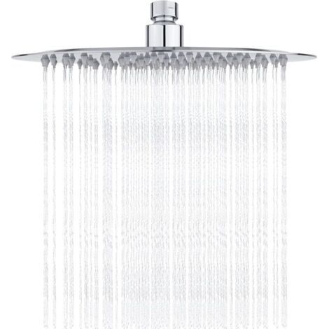 Tete de Douche Inox - Douche Economie d'Eau, Pommeau de Douche Ronde 25CM, Tete de Douche Pluie Universelle Filetage 1/2 Pouce, Rotatif 360°, Inclinable 30°, Facile à Installer et à Nettoyer (1/5)