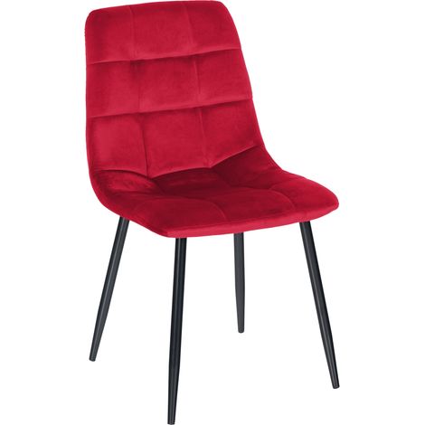 CLP – Chaise de salle à manger Tilde en velours rouge – Assise rembourrée – Piètement métal noir – Hauteur 88 cm – Charge max 150 kg (1/2)