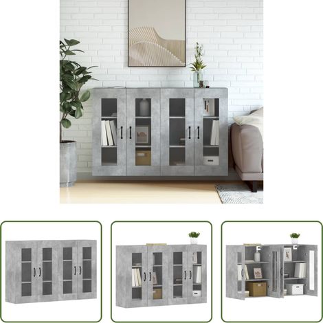 vidaXL Armoire suspendue -  Armoires murales 2 pcs gris béton bois d'ingénierie (1/5)