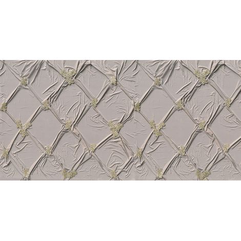 Papier peint panoramique baroque taupe & doré | Tapisserie panoramique effet tissu élégante | Papier peint panoramique chambre & cage d'escalier - 250 x 500 cm (5 pièces) (1/3)