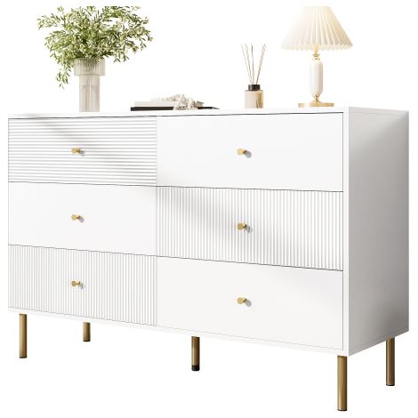 Modernes 6-Schubladen-Kommode,  Aufbewahrungs-Kommode mit Zinklegierung-Griffen & Stahlbeinen, MDF-Schrank für Schlafzimmer, Wohnzimmer, Eingangsbereich