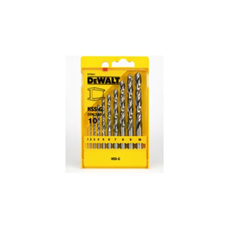DeWalt DT5921-QZ juego de 10 brocas para metal HSS-G DIN 338 en cassette de plástico, 1,2-10 mm, ideal para perforaciones en acero inoxidable, alta precisión y resistencia.