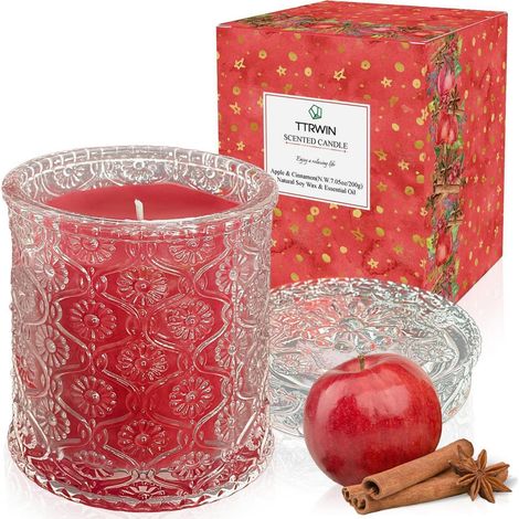 Duftkerze Apfel Zimt im Glas, 200g Sojawachs, lange Brenndauer, Geschenkidee