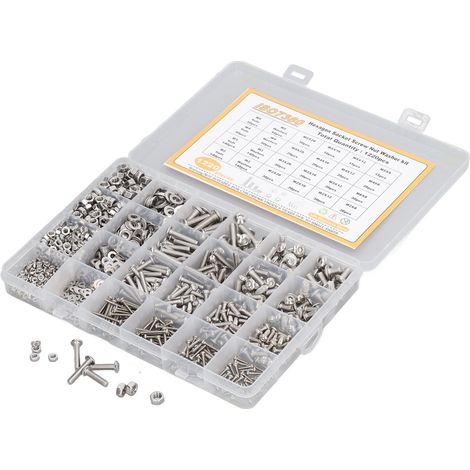 1220Pcs 304 Stainless Steel Hex Socket Screw Nut Washer Kit Strong Wear Resistance M2 M3 M4 M5 Fasteners