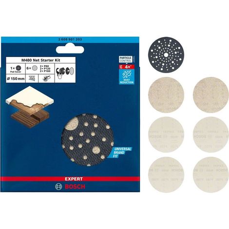 Bosch Expert 7 Piece 150mm Mixed Grit M480 Sanding Disc Net Set 2608901203