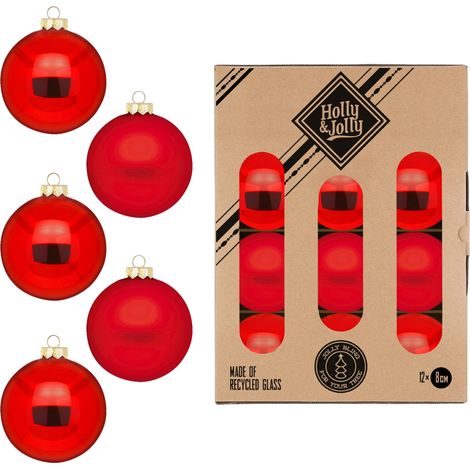 PALLE IN VETRO ROSSO NATALE LUCIDE E OPACHE CONFEZIONE 12 DIAMETRO 8 CM INGE'S