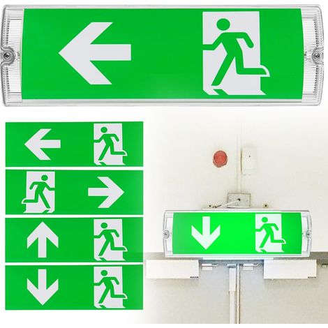 Lampe LED pour sortie de secours : IP65 étanche avec 4 pictogrammes de sortie de secours, éclairage permanent LED de secours en ABS, éclairage d'urgence jusqu'à 3 h en mode d'urgence (1/5)