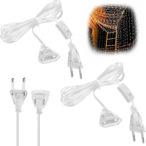 Lot de 2 rallonges 5M avec Interrupteur, rallonge de câble d'alimentation Plate, câble d'alimentation Fin 220V, rallonge de Prise Euro pour lumière LED et Utilisation extérieure, Transparent (1/5)