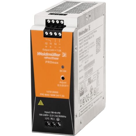 alimentation à découpage - pro max - 24 volts - 180 watts - 7.5a - weidmuller 1478120000
