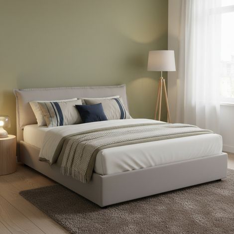 Dmora - Doppelbett Dbiand, Containerbett mit abnehmbarem Bezug mit gepolstertem Kopfteil und Bettrahmen, 100% Made in Italy, passend für Matratze Cm 160x200, Grau (1/5)