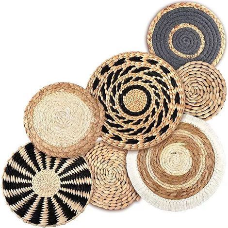 7 ensembles noirs Paniers Muraux Décoratifs Style Bohème, Paniers Muraux Tissé en Rotin, Paniers Murale Décor à la Main À Suspendre, Paniers Glands Fleur Paniers Muraux DéCor (1/4)