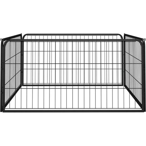 Clôture pour chien en quatre parties, noire, 100x50 cm, acier thermolaqué. (1/4)