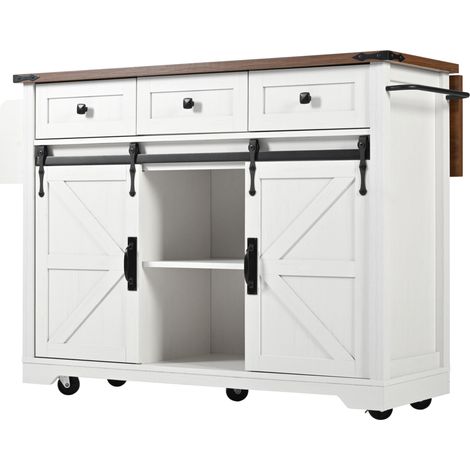 Isla de cocina con ruedas y encimera extensible de MDF beige 140 cm HOMVRA (1/5)