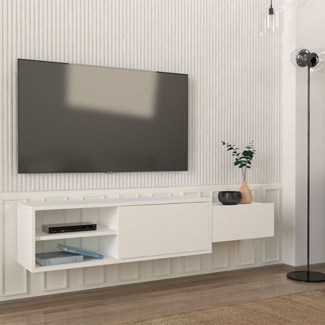 Mueble de salón para TV suspendido blanco con 2 puertas 160x30x33 cm Dione (1/5)