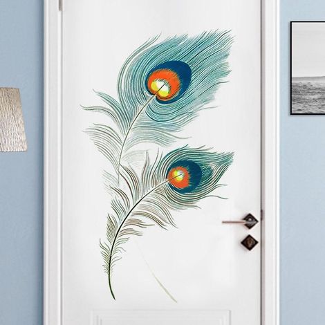 Sticker mural plume, décoration intérieure, papier peint pour salon, autocollant pour porte (1/2)