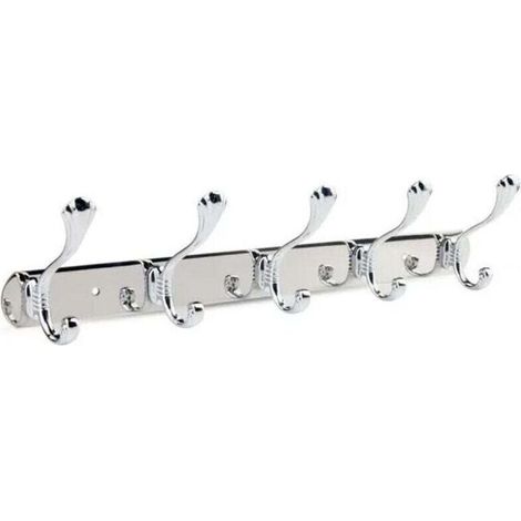 Wandgarderobe fürs Badezimmer mit 5 Haken – Edelstahl – silber – 45 x 7 x 10 cm (1/5)