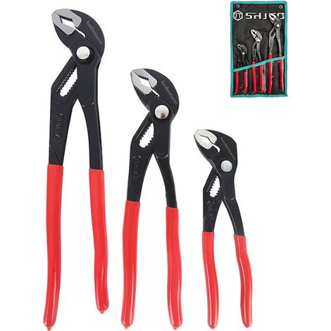 Set di 3 pinze da idraulico regolabili, 7' 10' 12', pinze a pappagallo, pinze a coccodrillo, dispositivo autobloccante, PVC, nero/rosso (1/5)