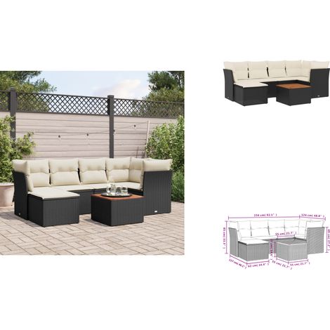 7-tlg. Garten-Sofagarnitur mit Kissen Schwarz Poly Rattan - Gartensorte - Gartenmöbelset - PE-Rattan Möbel - Outdoor Lounge Set - Esstischgarnitur (1/3)