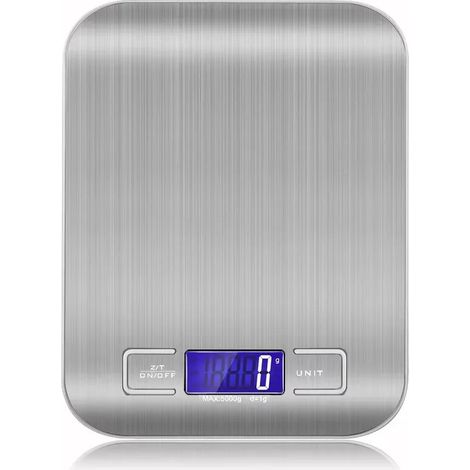 Balance de cuisine numérique avec affichage LED, capacité 10 kg/5 kg, précision 1 g, panneau en acier inoxydable, idéale pour peser les bijoux.