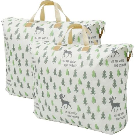 Grand sac de rangement pliable non tissé de 120 L avec fermeture éclair et poignée, pour literie imperméable (2 pièces) (1/4)