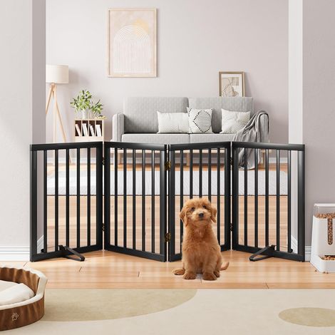 Barrières et Clôtures pour Chiens Autoportantes Barrières d'Intérieur pour Animaux de Compagnie pour Portes et Escaliers, 60 cm (H) Barrière pour Chiot 4 Panneaux avec 2 Supports (1/5)