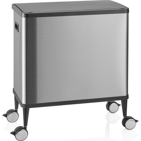 Sensormülleimer / Mülltrennsystem Clean Mobile 2 Fächer 48L (2x24L) inkl. Rollen Edelstahl silber hjh OFFICE (1/5)