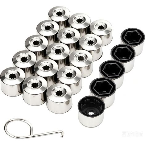 20 pièces 17mm Cache-Écrous de Roue,Cache-Écrous de Pneu Hexagonal Universel Capuchons Roue Automobile(4 Bouchon Verrouillage Antivol + 16 Casquettes Normales) avec Outil de Démontage(Chromé) (1/5)