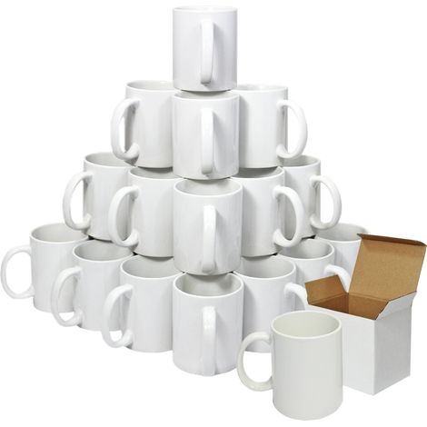 PixMax Lot de 1440 Tasses Vierges Pour Presse à Chaud par Sublimation 325 ml Revêtu en Polymer  Poignée Céramique Qualité AAA Passe au Lave-Vaisselle & Micro-ondes [Boîtes de Présentation INCLUSES] (1/5)
