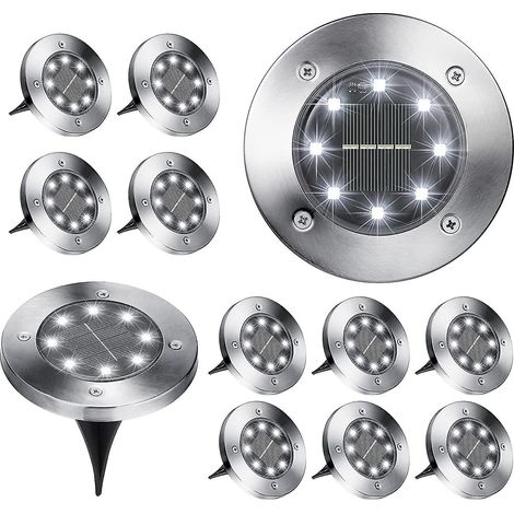 Ground Lights, 12 Pack 8 Led Solar In-ground Lights, Waterproof , Cool White (1/3)