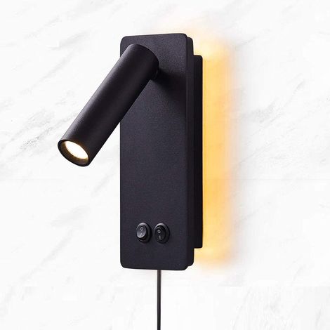 LED-Lesewandleuchte für Schlafzimmer, hintergrundbeleuchtetes Nachtlicht, warmweiße Wandleuchte 3W + 6W 3000k (schwarz) (1/5)