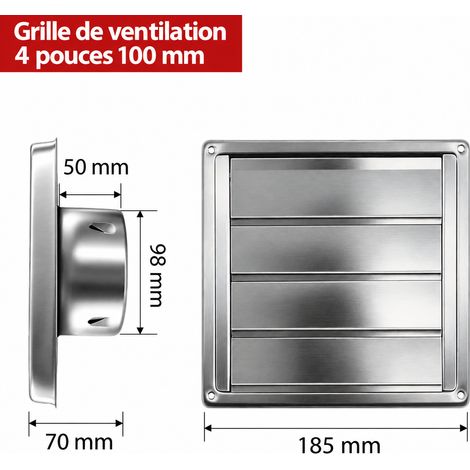 Grille d'aération murale inox 304 avec grille 100mm 4 pouces 19 × 19 × 9 cm persiennes doubles pour conduit – Livraison gratuite (1/5)