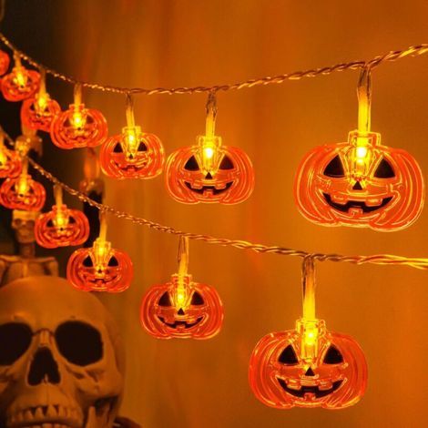 Guirlande lumineuse d'Halloween en forme de citrouille, 3 m, 20 LED, 2 modes, fonctionne à piles, pour intérieur et extérieur, pour décorations d'Halloween, décoration de citrouille (1/4)