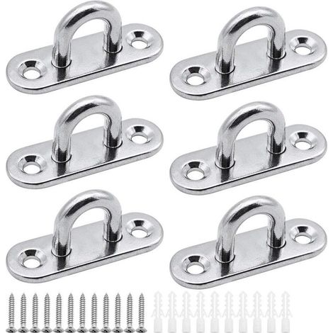 6 pièces plaques à œillets Plaque de Couverture en Acier Inoxydable Plaque de mât de 5mm Crochets de Fixation Robustes pour Crochets muraux chaises suspendues auvent Accessoires de Bateau etc