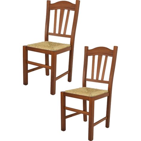 Tommychairs 2 Sillas Silvana en haya color nuez claro y asiento de paja