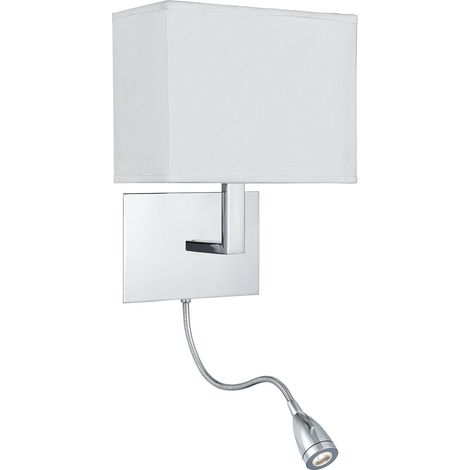 Applique orientabile, staffa a parete 2 lampade, braccio Led Flexi, cromo, paralume bianco (1/4)