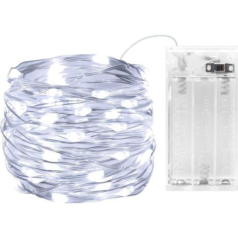 30 LED Guirlande lumineuse, 3 m, étanche IP65, piles AA, blanc froid, décoration extérieure et intérieure