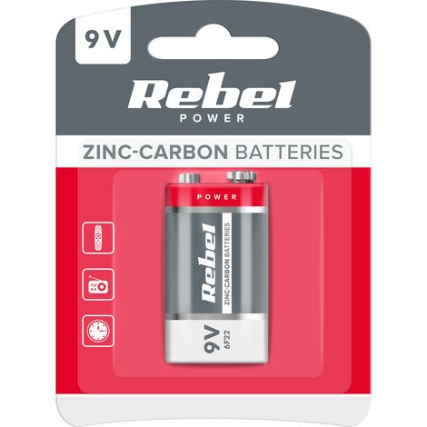 Batterie zinco-carbone REBEL 6F22 BLISTER