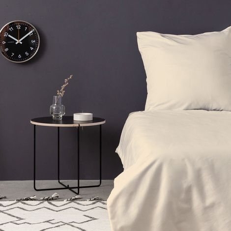 Parure de lit - 1 housse de couette 220 x 240 cm + 2 taies d'oreiller 60 x 60 cm - 100 % satin de coton - Crème (1/2)