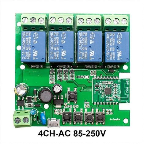 Relais intelligent sans fil 4 canaux AC 85-250V USB 5V Wi-Fi, compatible avec une application de contrôle (1/5)