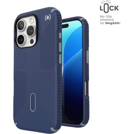 Funda Speck Presidio2 Grip ClickLock y MagSafe para iPhone 16 Pro (Azul costa / Gris polvo / Blanco) (1/5)