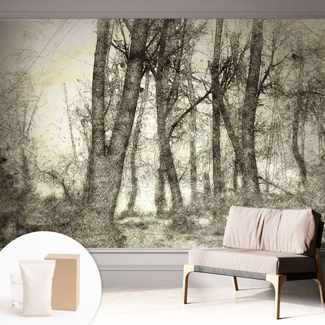 Fototapete Tapete Vliestapete mit Kleber - trendige Wanddeko - Schlafzimmer - Wohnzimmer Waldmelancholie 312x219 cm (1/5)