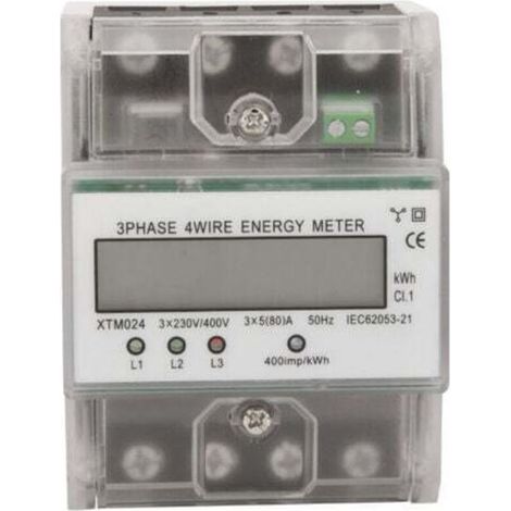 [JAMAIS UTILISÉ] Compteur d'energie triphase a 4 fils 220/380V 5-80A Consommation d'energie kWh Compteur Installation sur rail DIN Compteur electrique numerique avec ecran LCD retro-eclaire, modele: T (1/3)