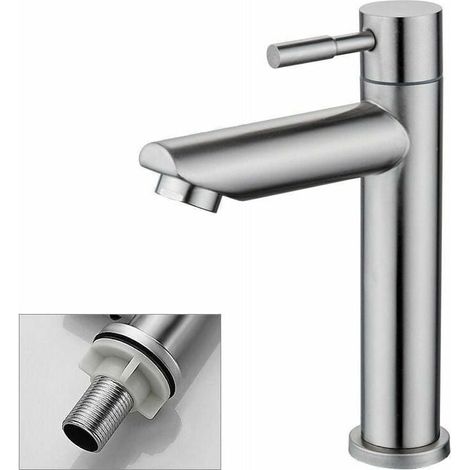 Robinet lavabo mural eau froide Cuivre durable chromé Cartouche céramique anti-fuite Aérateur amovible pour nettoyage facile (1/5)
