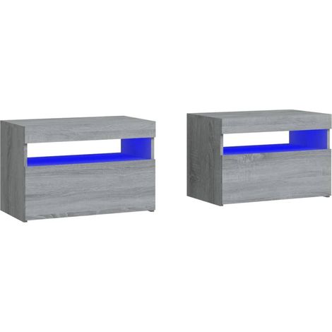 Set di 2 comodini con luci LED e vano portaoggetti 60 x 35 x 40 cm multistrato grigio DEC035307